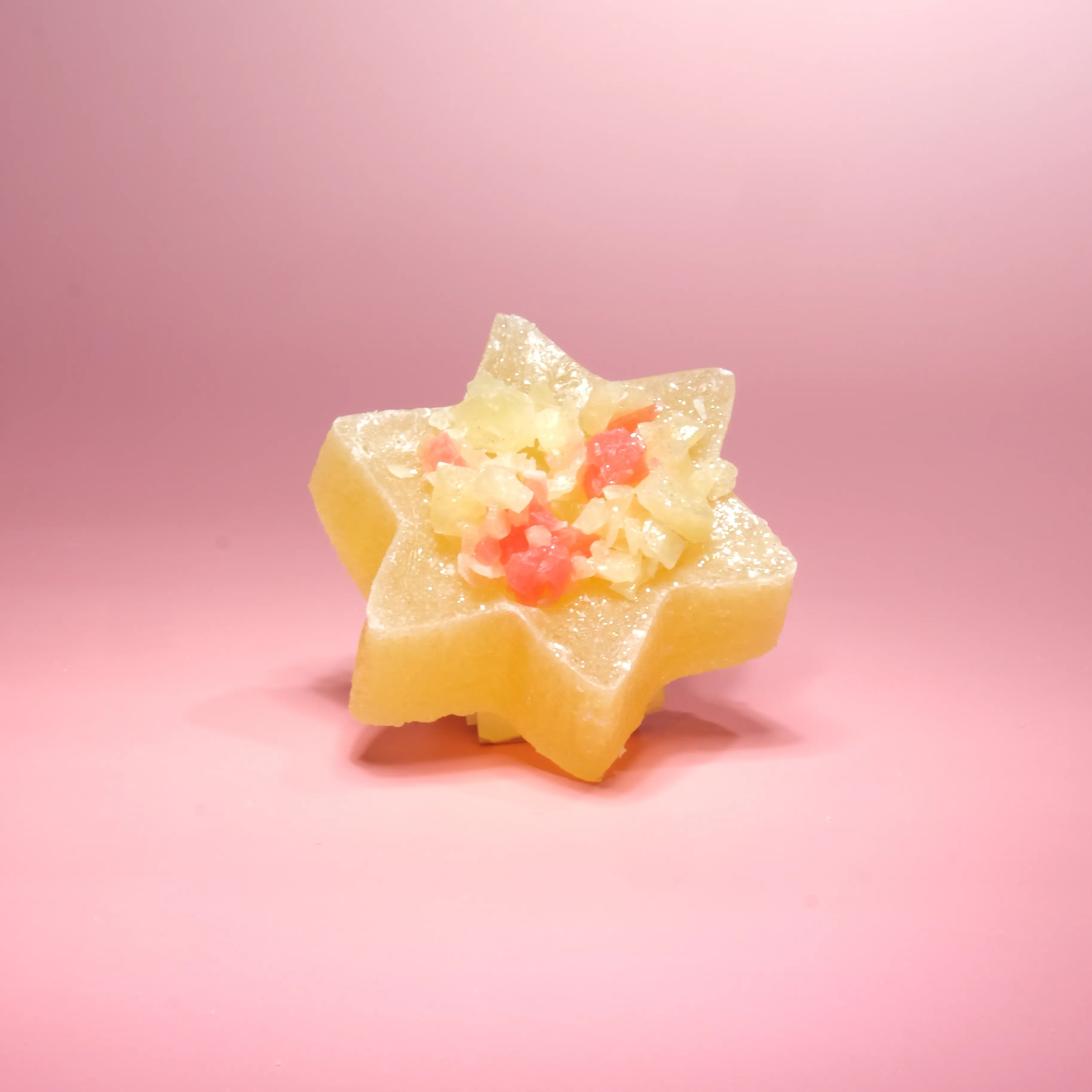 Banana cream star shape topped with white sugar crystals.