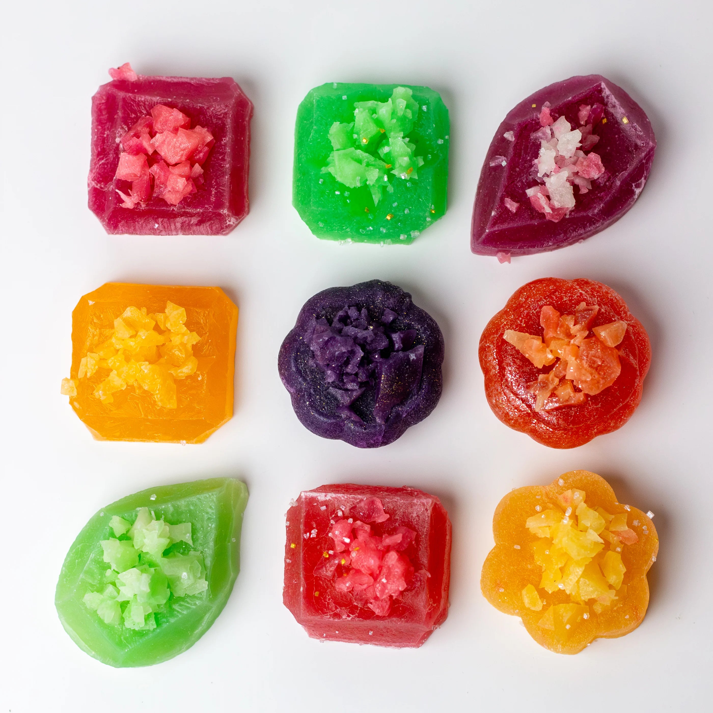 Colorful gummy candies on a white background
