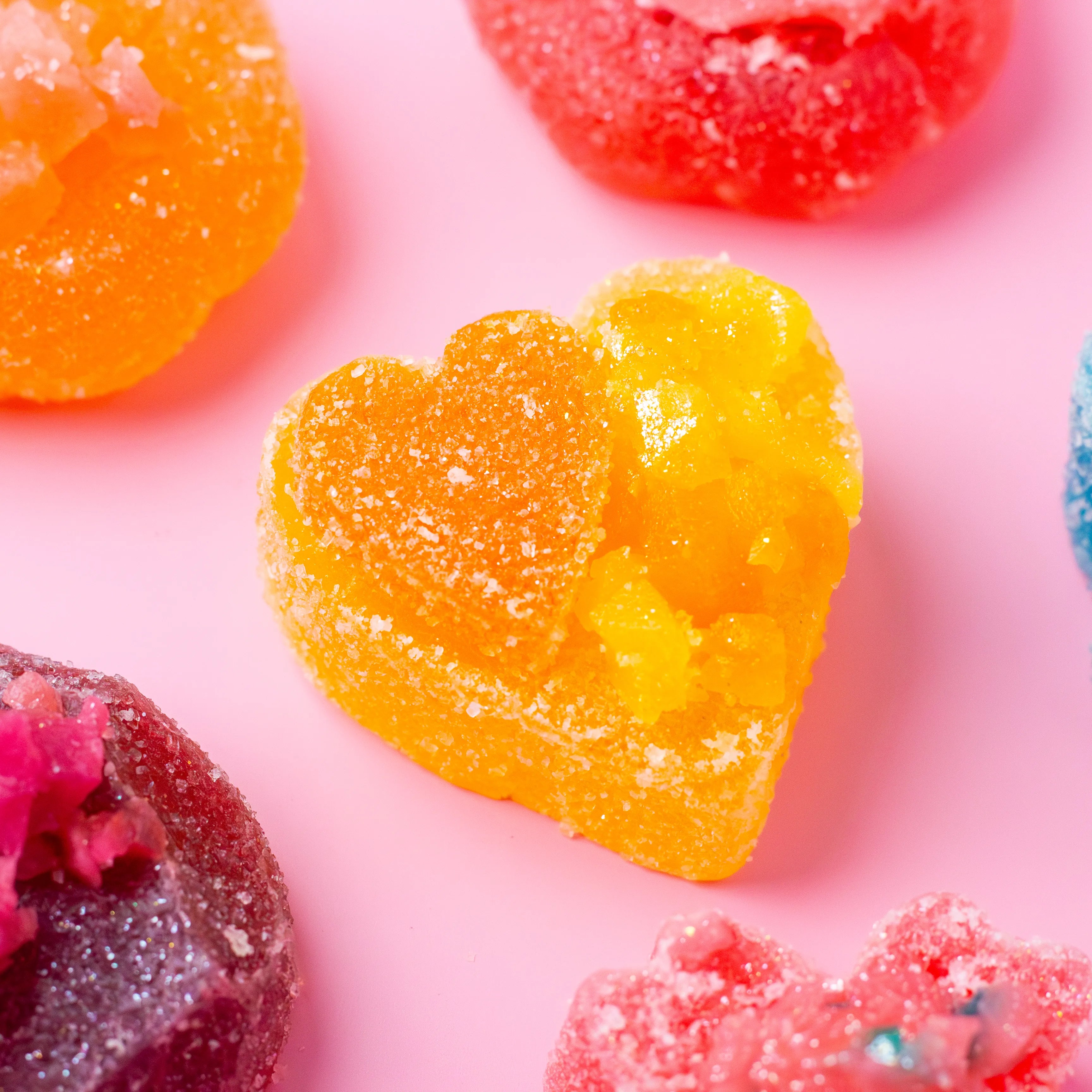 Heart shaped sour crystal candy