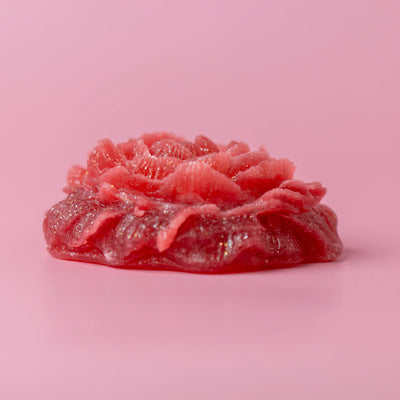 Peony Dream floral crystal candy on a pink background