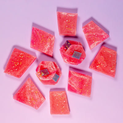 Pink Watermelon Citrus Pink Calcite crystal candy pieces with sparkling details